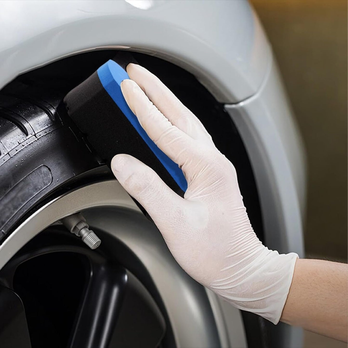 Car Cleaning Sponge, Wheel Sponge Brush, Tire Cleaner Tool 4.61x2.28x1.57 Inches, Non-Scratch Outside, Ergonomic Grip, Ideal for Auto Detailing, Garage, Outdoor Use