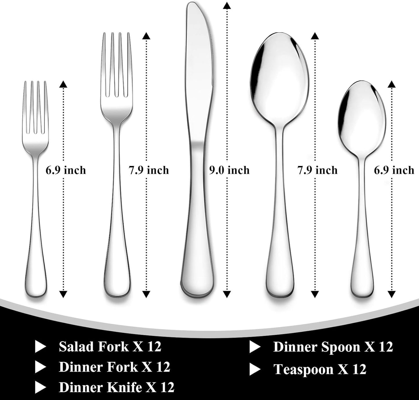 60 Piece Silverware Set, Wildone Stainless Steel Flatware Utensils Service for 12, Include Knives/Forks/Spoons, Mirror Polished, Dishwasher Safe