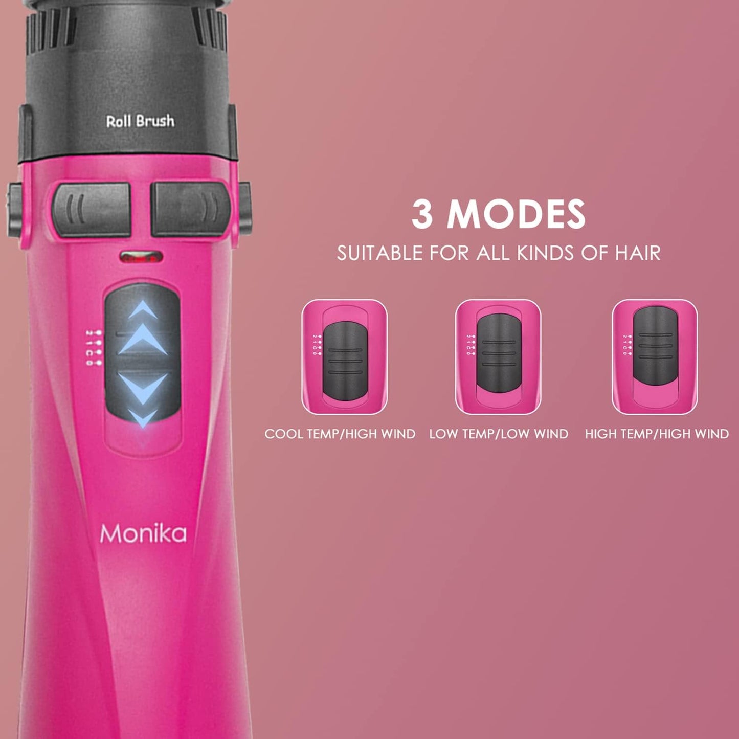 Monika 4in1 Air Styler 1200W Auto Curler Hair Dryer Brush Straightening Curling Blow Ionic Care