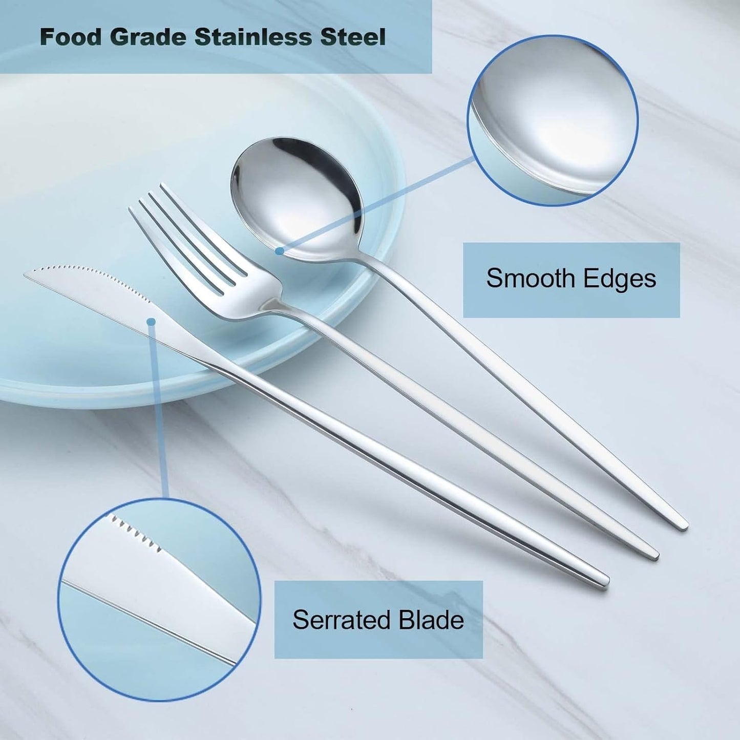 Pleafind 40-Pieces Silverware Sets for 8, Silver Polished Cutlery Set, Stainless Steel Flatware Set, Include Forks Spoons and Knives Set, Dishwasher Safe Utensil Sets for Home Restaurant