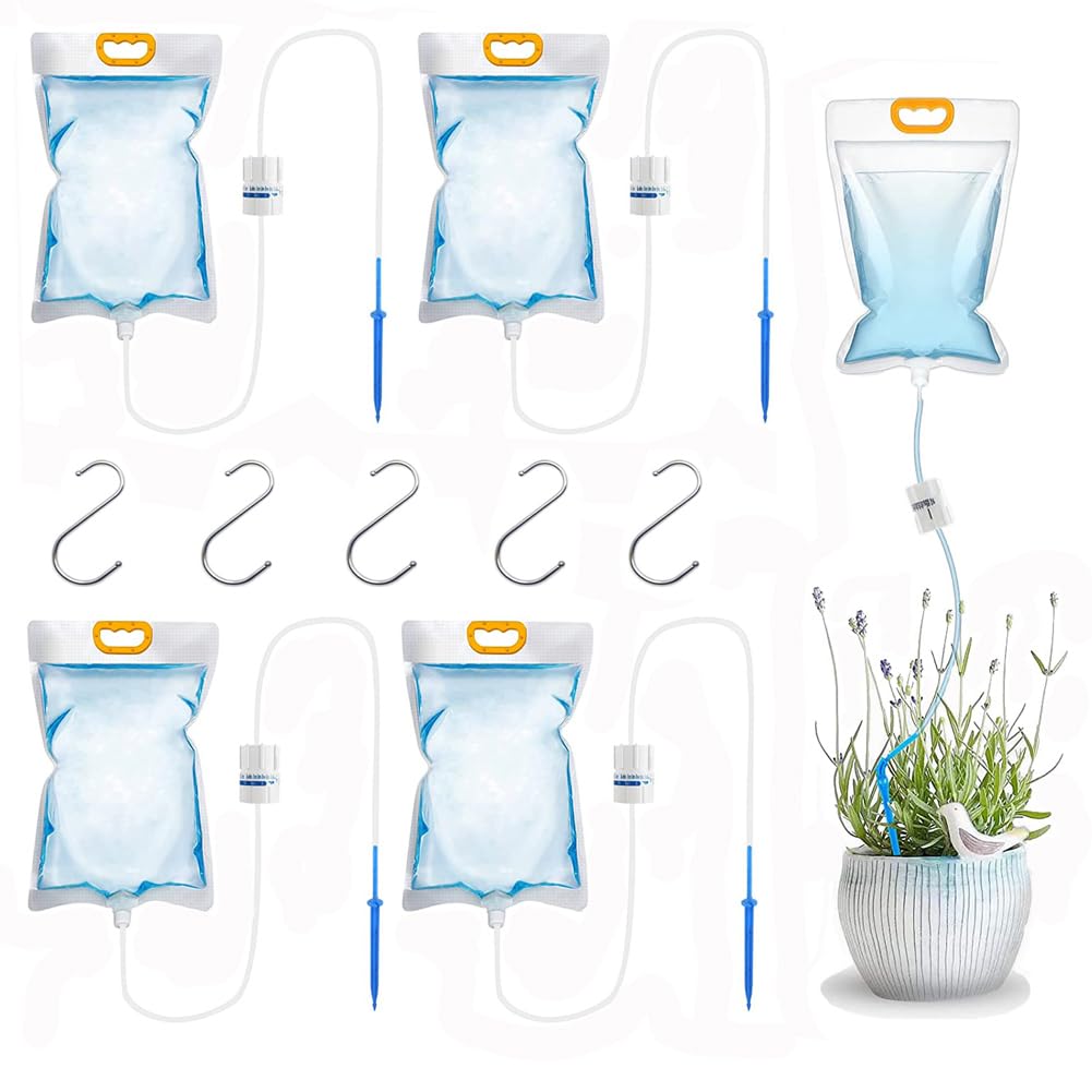 5 x 3.5L Drip Irrigation Bags with Adjustable Flow Automatic Plant Irrigation System Home Sprinkler Device for Indoor and Outdoor