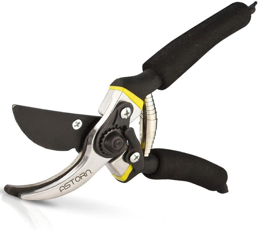 Astorn Premium Bypass Pruning Shears for Gardening - Heavy Duty, Ultra Sharp Garden Shears w/Ergonomic Soft Grip Handle - Made with High Grade Carbon Steel - Ideal for Cutting, Gardening and Trimming
