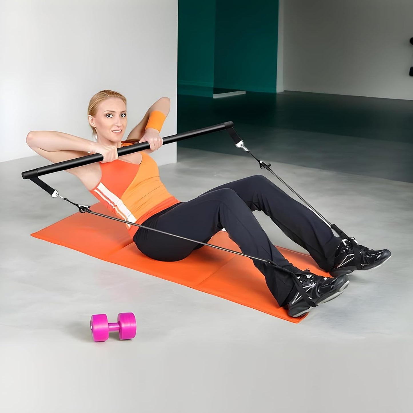 Pilates Bar Kit, Adjustable Workout Bar, Resistance Band Trainer, Multifunctional Fitness Gear, Ideal for Legs, Butt, Hip, Waist, Arm, Home Gym, Body Toning, 9,84 x 15,75 x 2,76 pollici
