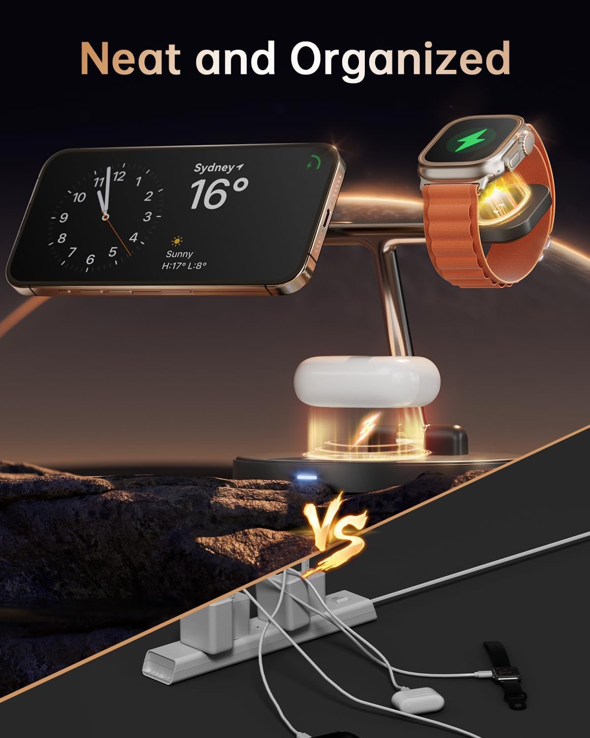HEYMIX 3-in-1 Magsafe Wireless Charger, Fast Wireless Phone Charging Dock Compatible with Apple, Magnetic Wireless Charging Stand Compatible with iPhone 15/14/13/12, iWatch 8/7/SE/6/5, AirPods Pro