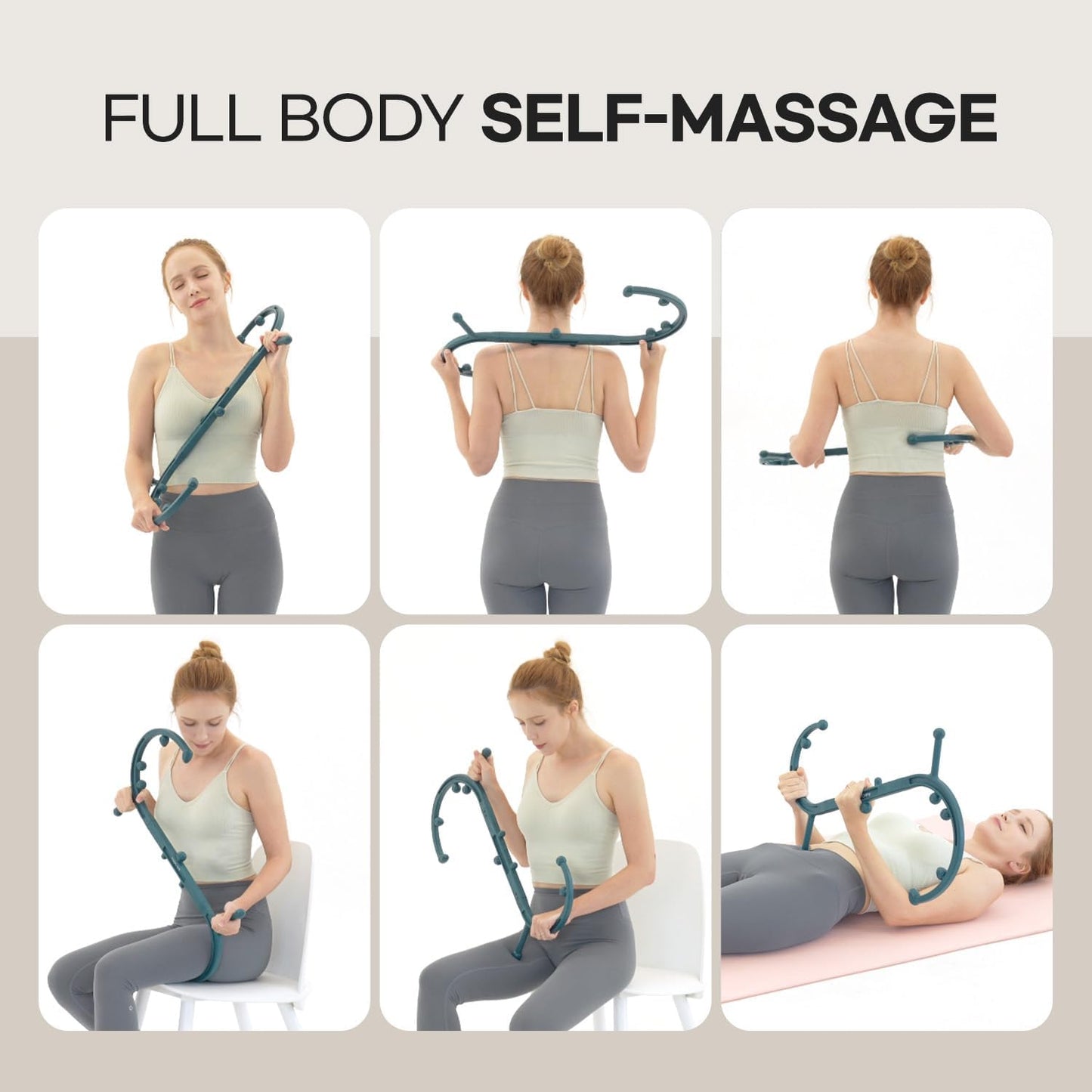 HubiCare Massage Stick, Massage Trigger Point Cane, Body Deep Tissue, Handheld Back, Neck, Shoulder, Leg and Feet, Muscle Release Tool Self Massage Hook Cane for Women & Men (Green)