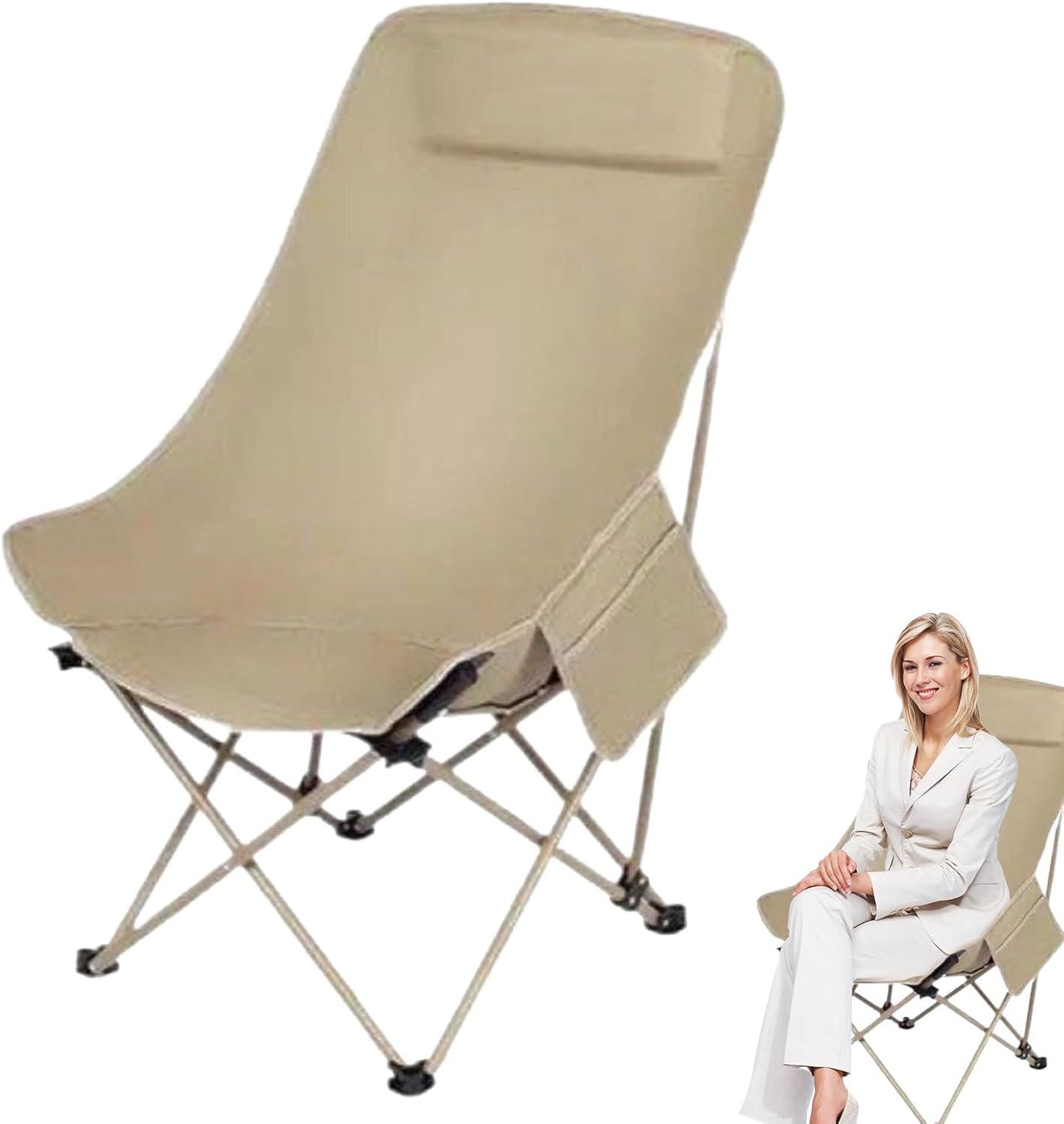 Folding Camping Chair, Portable Beach Seat, Breathable Outdoor Gear, 35.83x18.11x18.11 Inches Ideal for Garden, Hiking, Travel, Fishing, Picnic, Sports, Backyard Use, Khaki