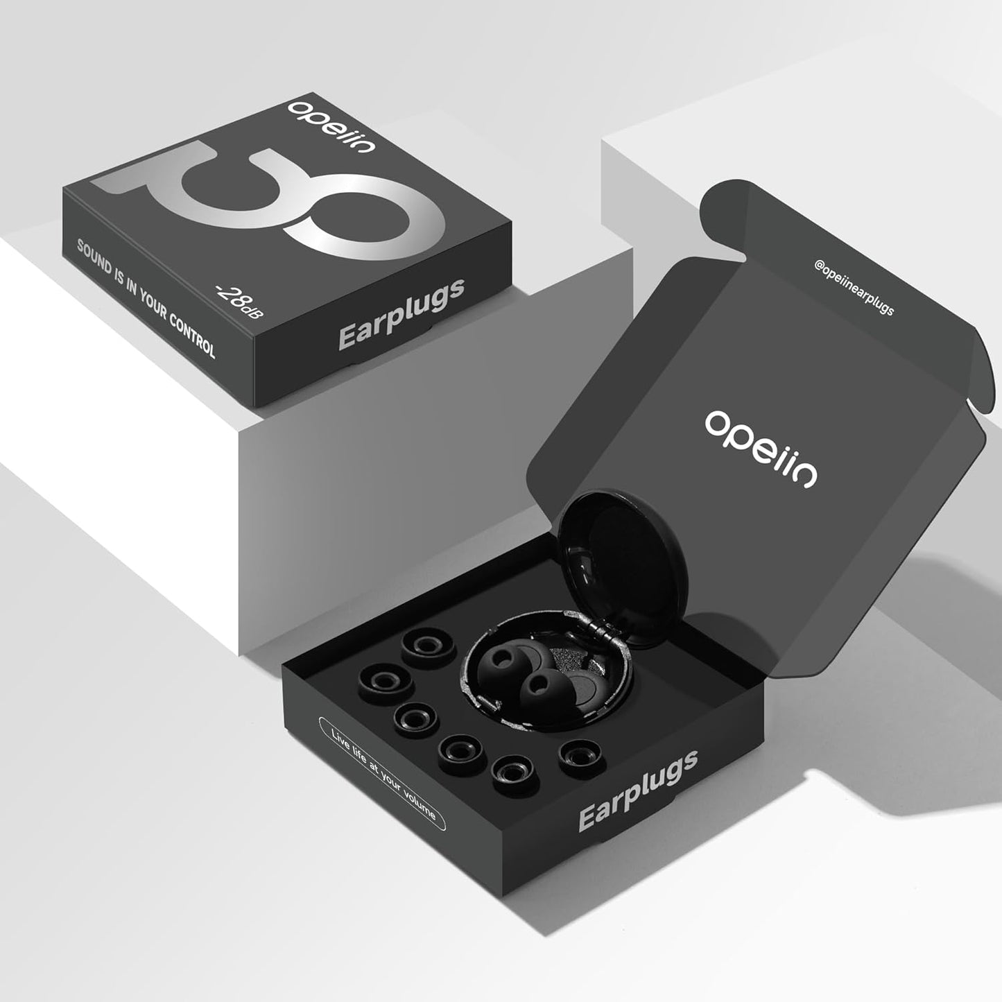 OPEIIN Ear Plugs for sleeping - Flexible Silicone for Superior Hearing Protection,Ultra-Soft Reusable Noise-Reducing Earplugs for Sleep, Focus, Travel | Custom Fit with 8 Tips in XS/S/M/L | 28dB (SNR) (black, Medium)