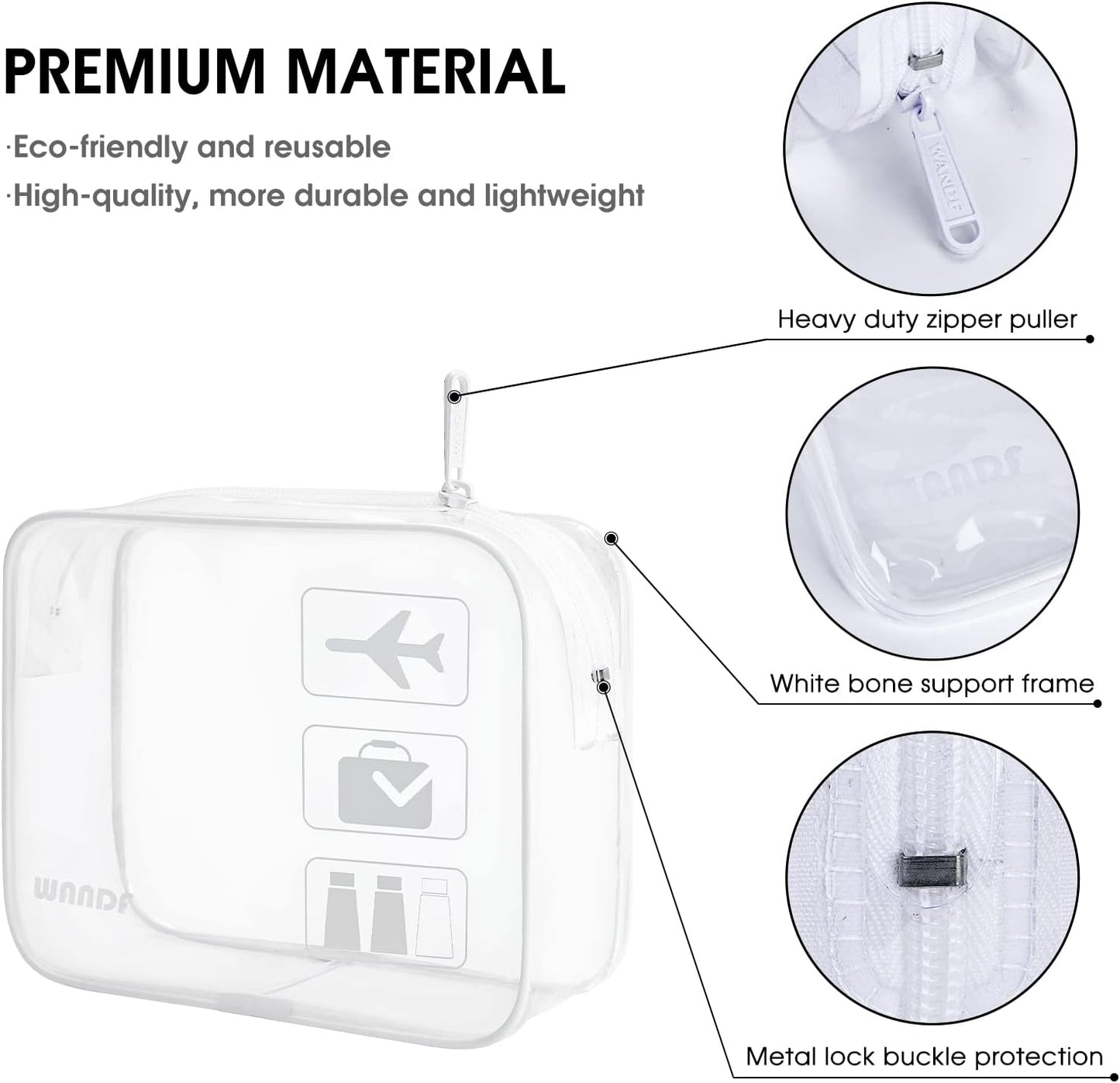 Clear Travel Toiletry Bags with Zippers Portable Waterproof Travel Accessories Quart Size Toiletries Cosmetic Pouch Makeup Bags for Men and Women (2pcs White)