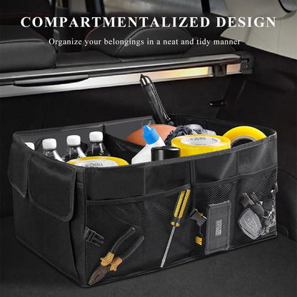 JUSTTOP Car Trunk Organizer, Collapsible Multi-Compartment Auto Trunk Cargo Storage Box with Pockets, Large Capacity Waterproof Premium Oxford Organizer for Car Truck SUV