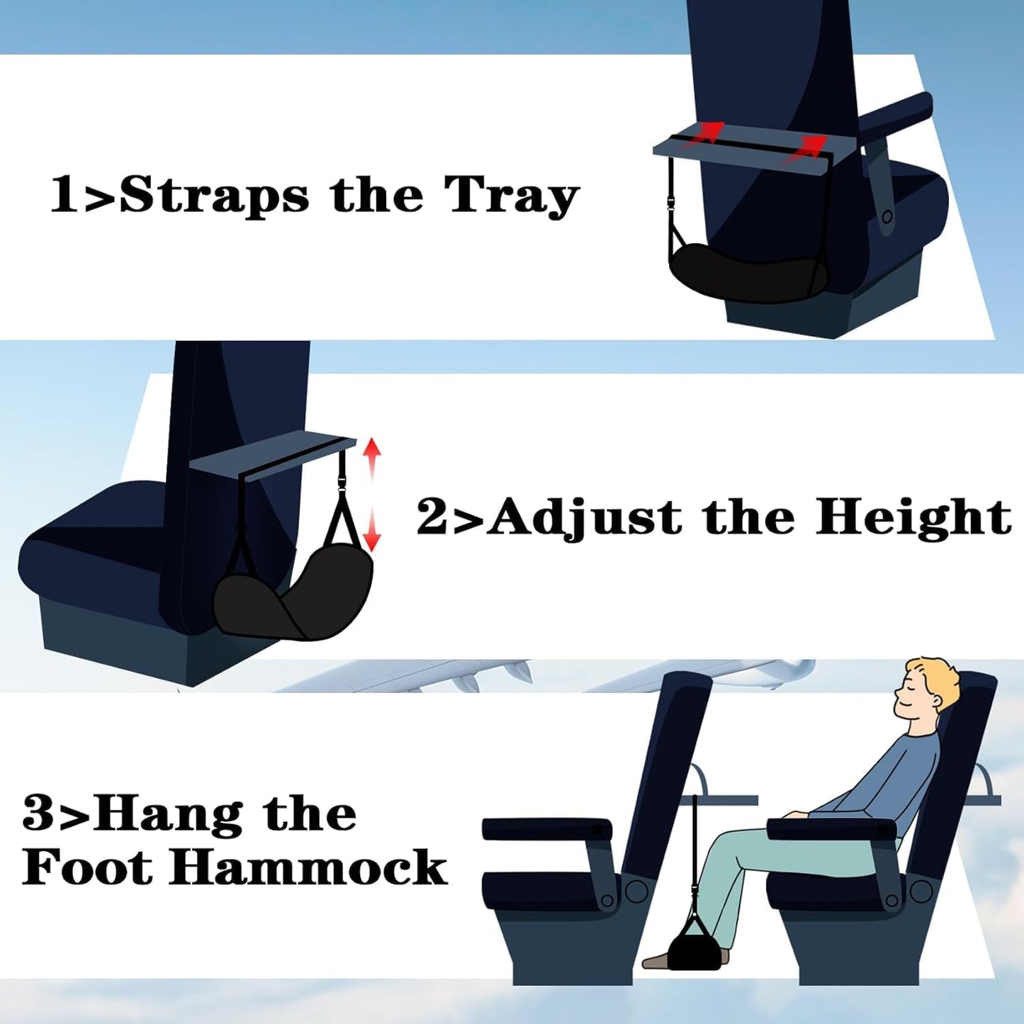 HiVing New Airplane Foot Rest,Portable Travel Footrest Flight Carry-On FootRest Adjustable Height Foot Rest Travel Accessories Footrests Hammock,Black