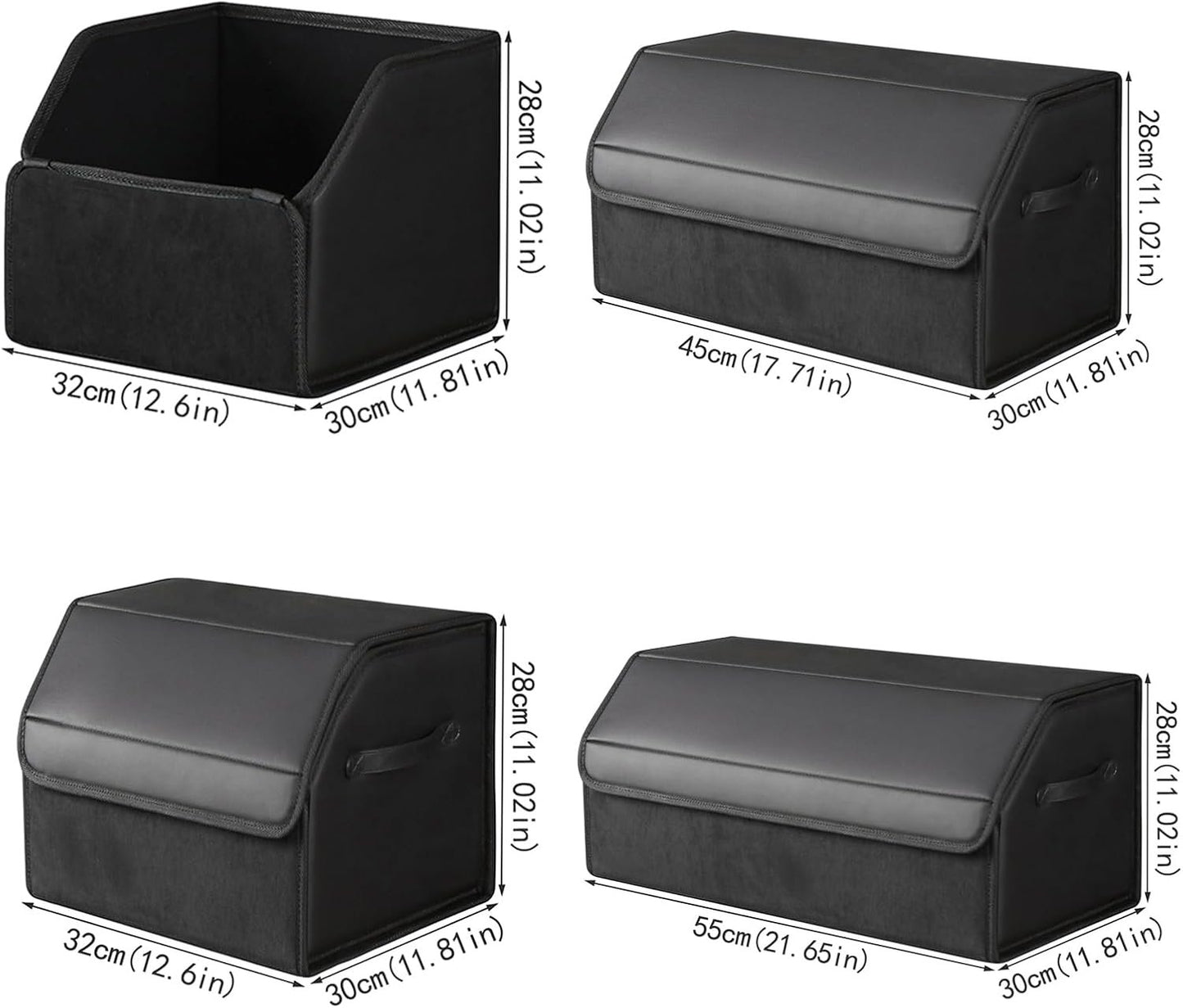 car organizers and storage for SUV,trunk organizer for sedan, leather foldable sleek box with lid,collapsible cargo bins, tool accessories containers,Collapsible Suede velvet (18 inch Covered)