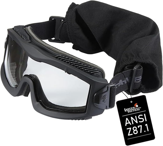 Lancer Tactical AERO 3mm Thick Dual Pane Lens Eye Protection Safety Goggle System ANSI Z87 1 Rated Industry Standard Panel Ventilated w/Anti-Scratch Shield Fully Adjustable