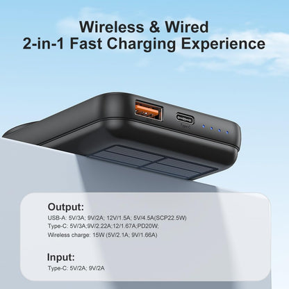 Yukaione Magnetic Wireless Solar Power Bank 20000mAh Fast Charging Portable Charger Compatible with Magnetic Phone Cases USB-C Waterproof Outdoor Battery Pack