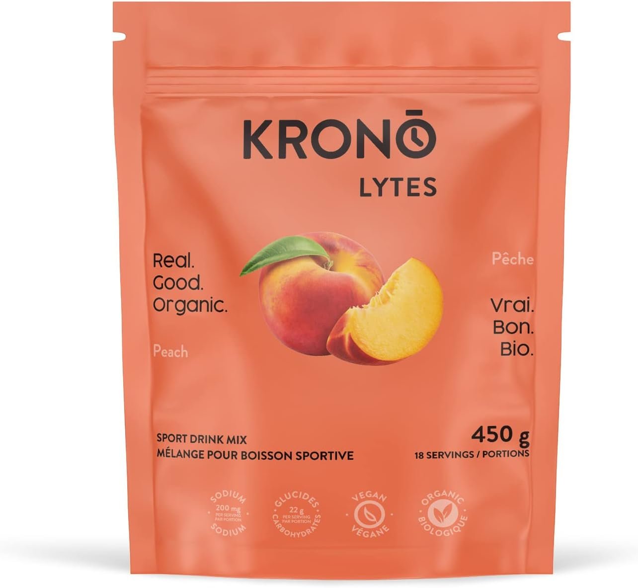 Krono Nutrition Sport Hydration drink mix – Energy & Electrolytes powder for Sports Performance - Vegan, Gluten Free, Organic – 18 servings (Peach)