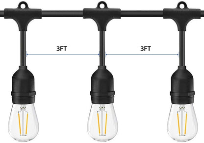 LED Outdoor String Lights- Geecol 49Ft Waterproof IP65 Commercial Grade S14 Heavy Duty Festoon String Light 15 Hanging Sockets with 15 S14 2W LED Bulb Warm White 2700K for Party Patio Garden