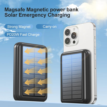 Yukaione Magnetic Wireless Solar Power Bank 20000mAh Fast Charging Portable Charger Compatible with Magnetic Phone Cases USB-C Waterproof Outdoor Battery Pack