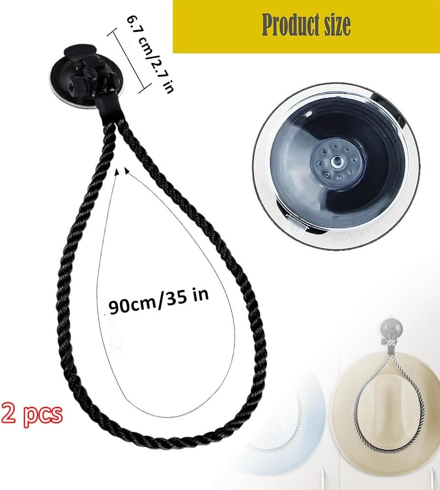 Universal Car Hat Mount with Suction Cup - 2Pcs Secure Cowboy Hat Holder for Dash, Trucks, SUVs, Cars | Auto Interior Accessories to Keep Hats Safe & Organized