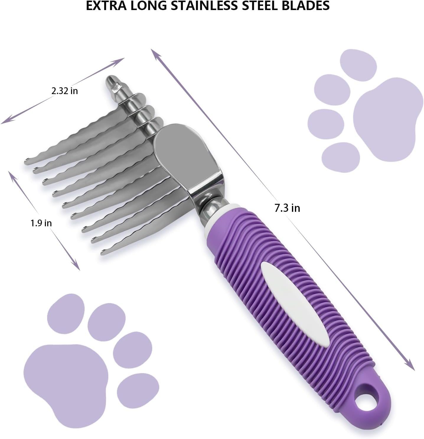 Detangling Pet Comb for Dog & Cat, Grooming Comb with Long & Short Stainless Steel Teeth, Safely Remove Knots & Tangles for Healthy Shiny Coat, Gentle Effective Detangling Tool for Pet Hair (Violet)