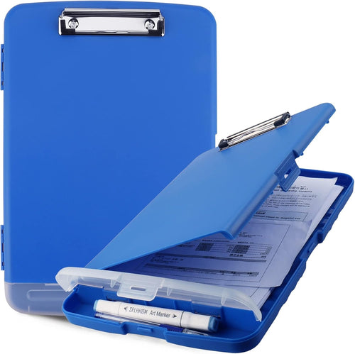 Clipboard with Storage for Office Supplies Clip Boards 8.5x11 with Storage for Nurse,Side Open Nurse Clipboard Foldable Storage Clipboard,Plastic Clipboard with Low Profile Clip Clip Board-Blue