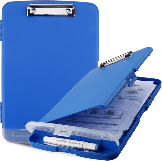 Clipboard with Storage for Office Supplies Clip Boards 8.5x11 with Storage for Nurse,Side Open Nurse Clipboard Foldable Storage Clipboard,Plastic Clipboard with Low Profile Clip Clip Board-Blue