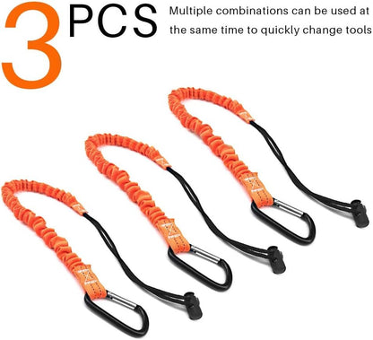 Tool Lanyard, Quick Release Shock Absorbing Safety Lanyard Retractable Bungee Cord with Carabiner Clip and Adjustable Loop End, 15 Ib Working Limit Fall Protection Equipment (3 Pack)