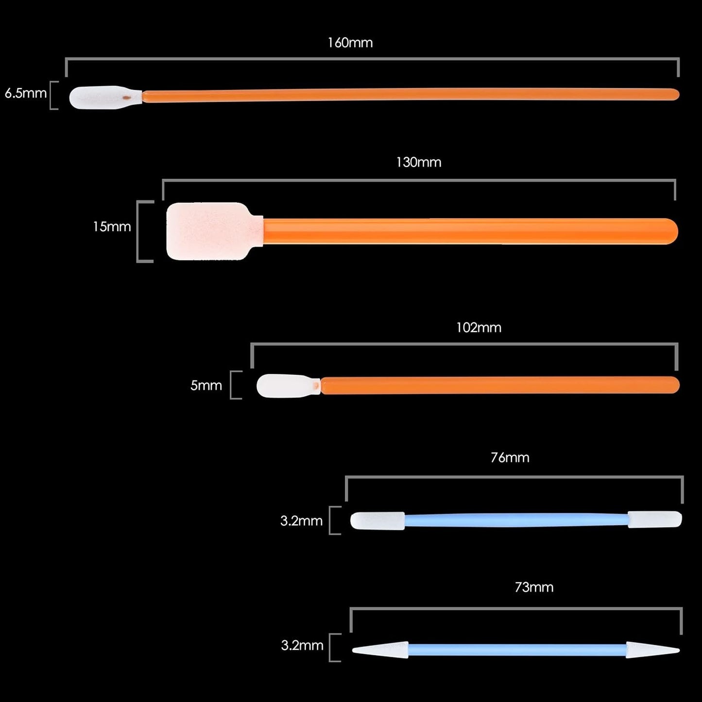 AAwipes Foam Tip Cleaning Swab Kit (5 Types, 100 Pack) Cleanroom Sponge Stick Foam Swab Bundle for Printer, Painting, Gun, Optics Lens,Camera, Arts and Crafts, Automotive Detailing (FC501)