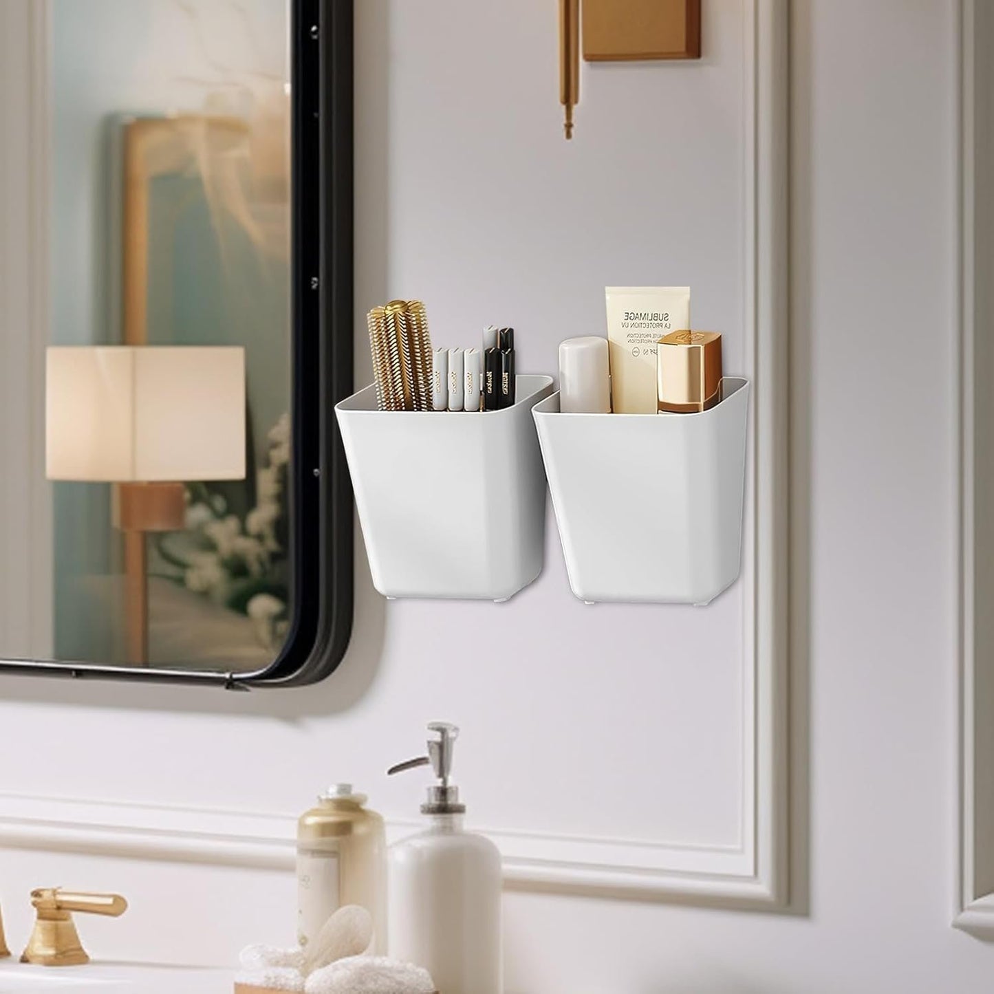 Collazoey 4 Pcs Wall Mounted Self Adhesive Storage Boxes Kitchen Cabinet Door Storage Box for Cabinet Bathroom Refrigerator Small Items Storage Box