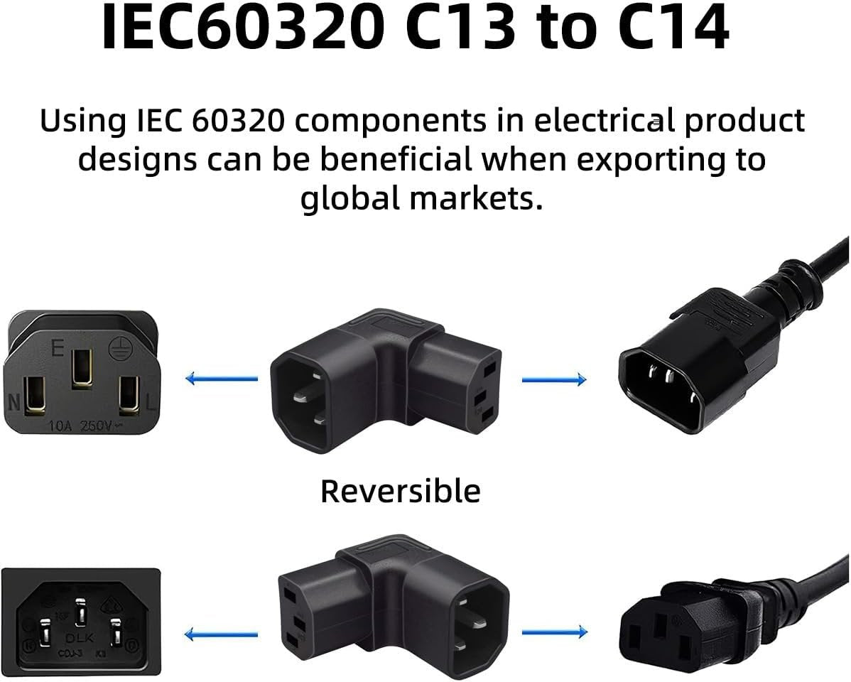 ChenYang IEC 320 C14 Male 1 to 2 C13 Female Y Splitter Power Extension Cable Adapter 10A 250V for Monitor/Computer/PDU Chassis/Printer