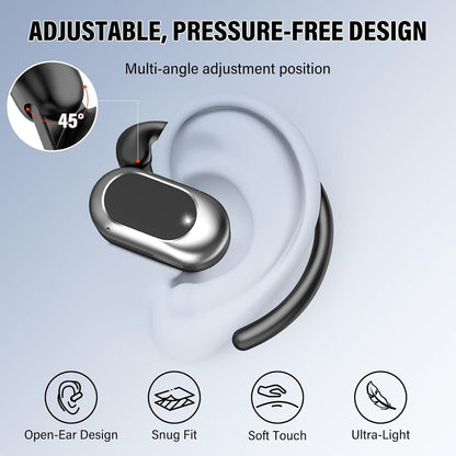 STECEi Open Ear Headphones, Bluetooth 5.4 Earphones 36H Playtime Air Conduction Headphones with Mic, Adjustable Earhook Earbuds with ENC Clear Calls/LED Display, IPX7 Waterproof Open Ear Earbuds Black