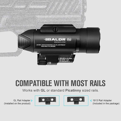 OLIGHT Baldr Pro 1350 Lumens Tactical Flashlight, Ultra Bright Light with Green Beam and White LED Combo, Compatible with 1913 or GL Rail, Light Powered by Batteries (BK)