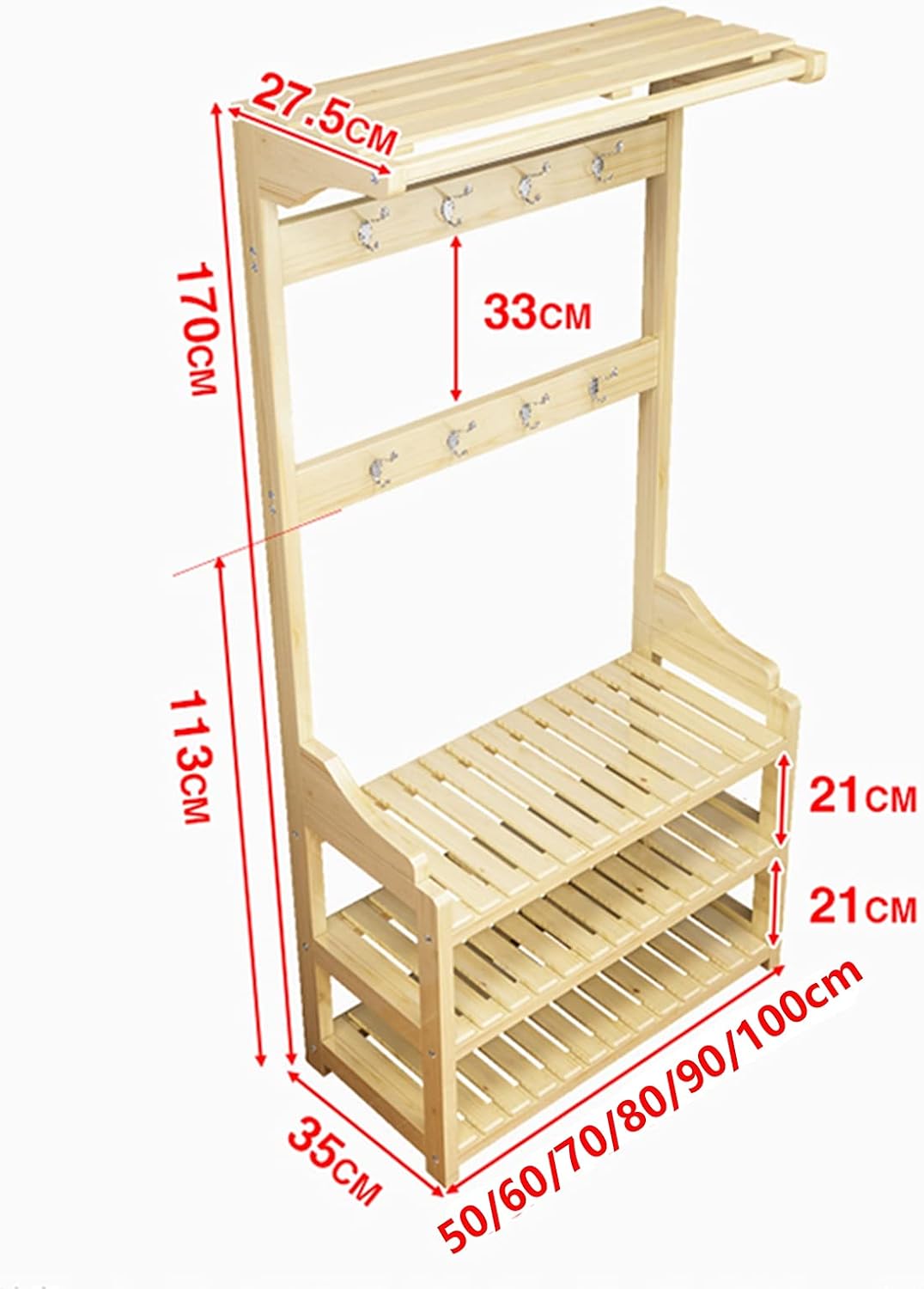 Generico Appendiabiti 3 in 1 - Organizzatore Indipendente per Vestiti e Scarpe per corridoio, Ingresso, Camera da Letto - Soluzione Portatile per riporre Abiti e Cappelli - Mobili Eleganti per la CAS