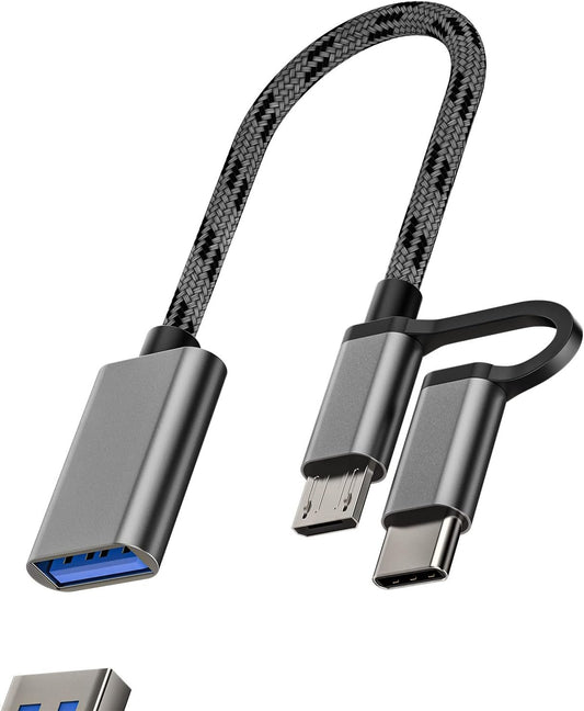 Micro USB+USB-C Male to USB A Female Adapter(2in1) Type Android Thunderbolt Converter Adaptador Mouse Camera Card Reader Keyboard Flash Drive 3.0 OTG Cable Accessories Compatible for Samsung LG tp+mc