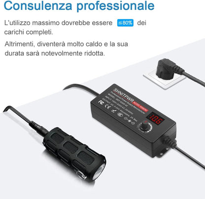 SHNITPWR Alimentatore universale da 3,5V ~ 24V, 48W, 2A, AC/DC, con 14 connettori adattatori, per dispositivi elettronici da 3,5 V a 24V, cornice per fotocamera per baby monitor e strisce LED, ecc.