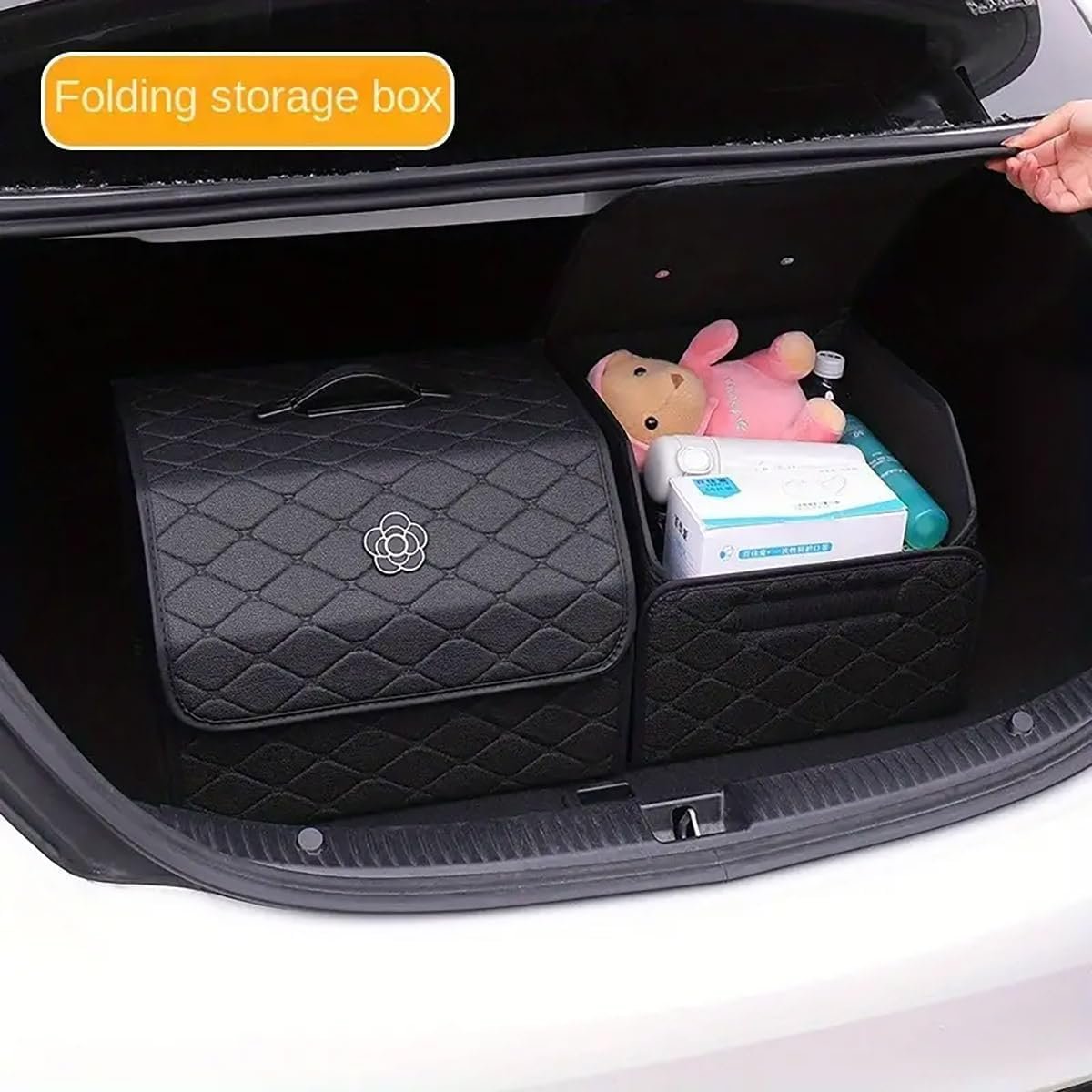 AIMALL Quilted Car Trunk Organizer, Multifunctional Storage Box for Women, Stylish Black