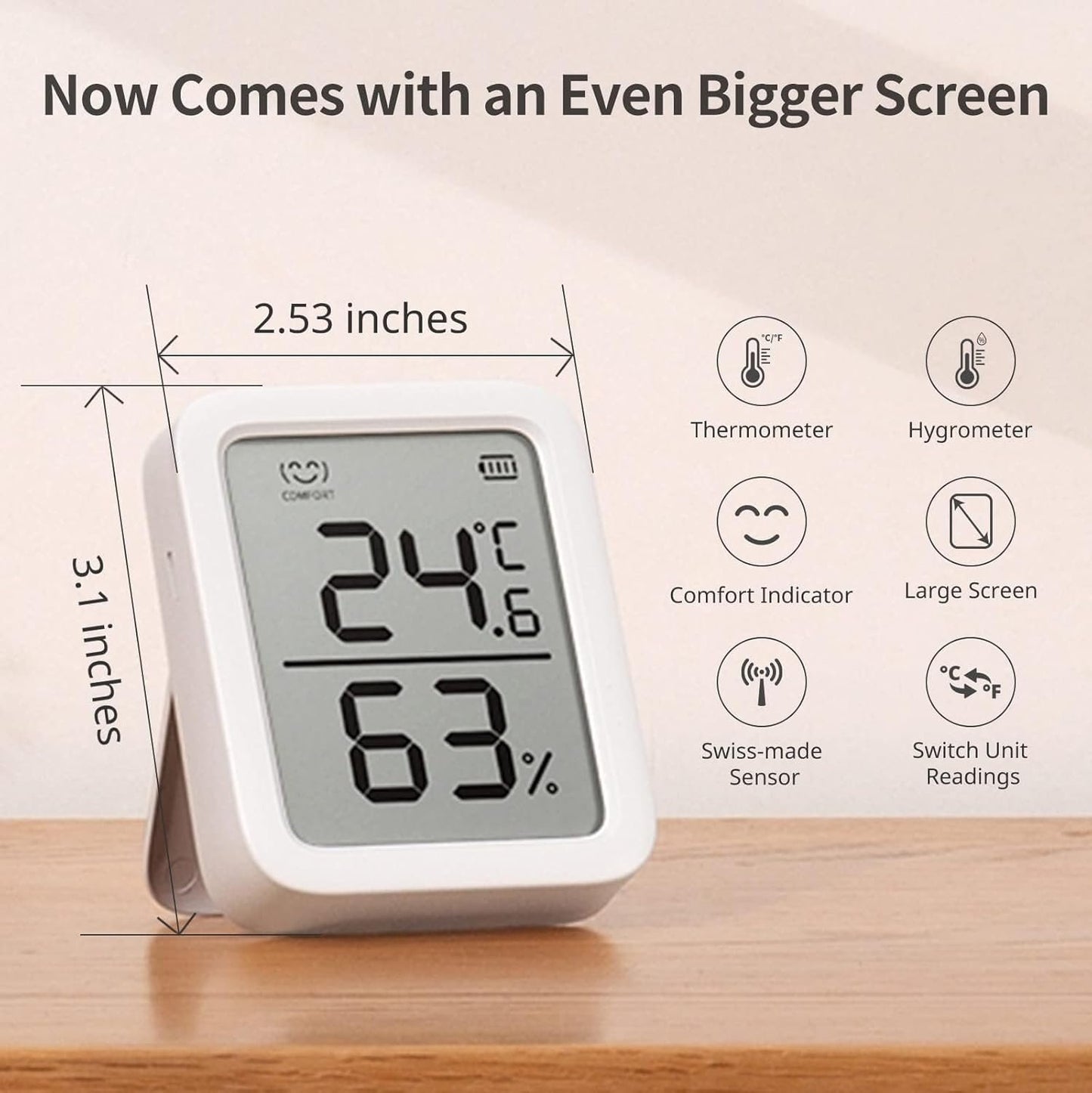 SwitchBot Thermometer Hygrometer, Bluetooth Indoor Humidity Meter and Temperature Sensor with App Control, Dewpoint/VPD/Absolute Humidity Meter, Data Storage Export, Remote Monitor for Home