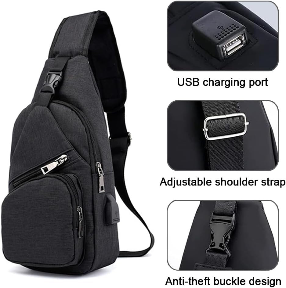 Sling Bag Backpack Chest Shoulder Bag Anti Theft Crossbody Gym Daily Backpack with USB Charging Port for Outdoor Cycling Travel Hiking