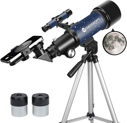 Telescope for Adults Beginners, 70mm Aperture 400mm AZ Mount Fully Multi-Coated Optics Refractor Portable Telescopes, Travel Telescope with Tripod and Phone Adapter-Blue