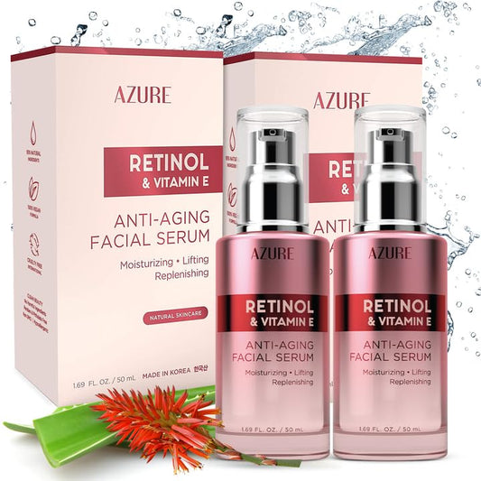 AZURE Retinol & Vitamin E Anti Aging Facial Serum - Lifting, Replenishing & Moisturizing Face Serums - Reduces Wrinkles, Fine Lines & Creases - Made in Korea - Each 50mL / 1.69 fl.oz - 2 Pack
