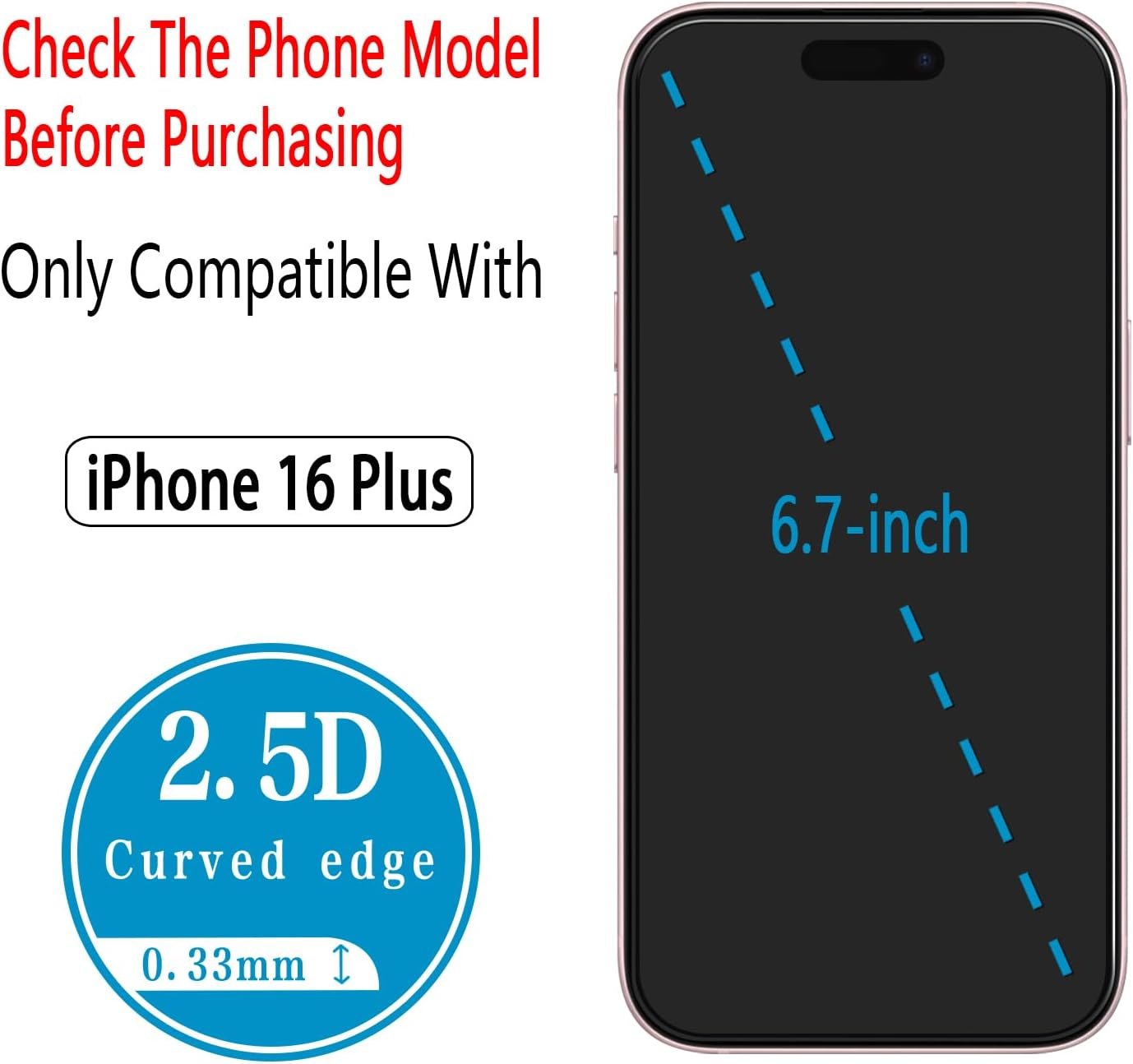 [2 Pack] Bencuku Screen Protector for iPhone 16 Plus 6.7-Inch Tempered Glass, Anti-Scratch, Bubble Free, Case Friendly