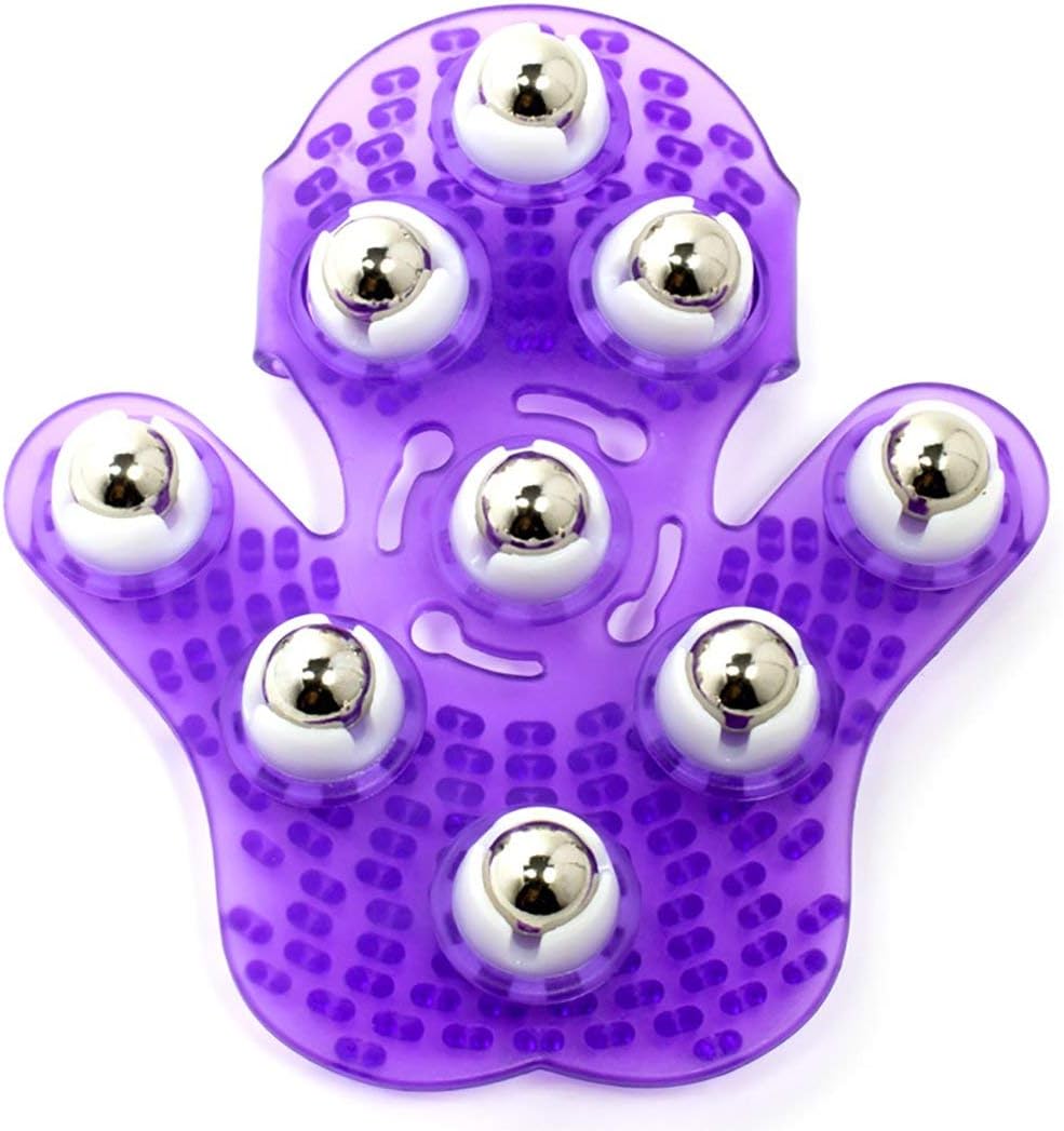 Deep Tissue Massage Roller Glove for Neck, Chest, Foot, Hamstrings, Thighs, and Full Body Care 9 360-degree-roller Metal Roller Ball Beauty Body Care (Purple)