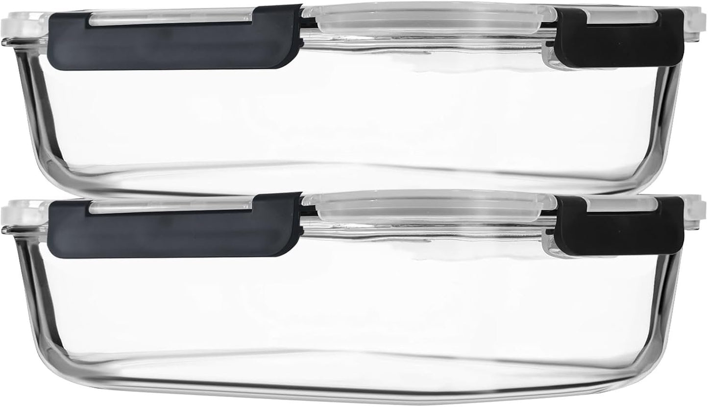 2Pcs 63oz Large Glass Food Storage Containers 8 Cups Family Size Set Baking Containers with Locking Lids Storing food,for Baking, Microwave, Oven, Leak Proof, for Freezer, Dishwasher