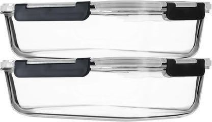 2Pcs 63oz Large Glass Food Storage Containers 8 Cups Family Size Set Baking Containers with Locking Lids Storing food,for Baking, Microwave, Oven, Leak Proof, for Freezer, Dishwasher