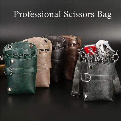 Scissors Pouch PU Leather Salon Barber Hairdressing Scissors Holster Hair Stylist Tools Bag Comb Shear Holster Waist Shoulder Belt (Grey)