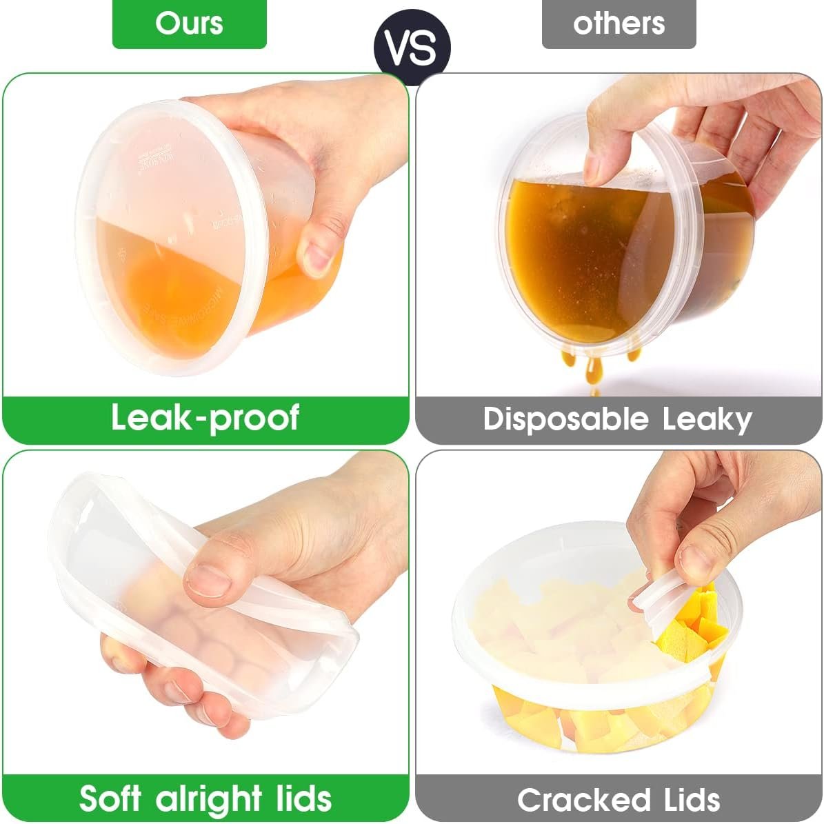 [60 Pack,3 Sizes] Food Storage Containers with Lids, 50 Pack 8oz, 16oz, 32oz Airtight Deli Food Container w 10 Spoons, BPA-Free Leakproof Takeout Meal Prep Dishwasher Safe (60 Pack,3 Mixed Size)