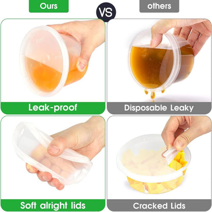 [60 Pack,3 Sizes] Food Storage Containers with Lids, 50 Pack 8oz, 16oz, 32oz Airtight Deli Food Container w 10 Spoons, BPA-Free Leakproof Takeout Meal Prep Dishwasher Safe (60 Pack,3 Mixed Size)