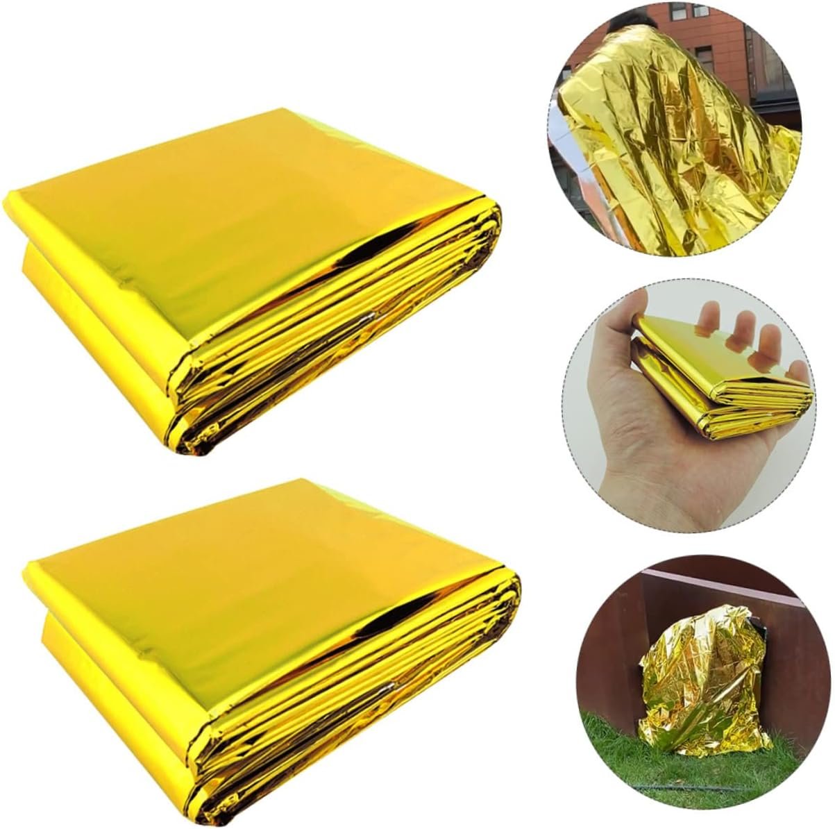 TOBBOMEY 3pcs Foil Emergency Blankets Double Sided Gold Silver Safety Blankets for Outdoor Activities Heat Retention Moisture Protection for Camping Hiking and Survival