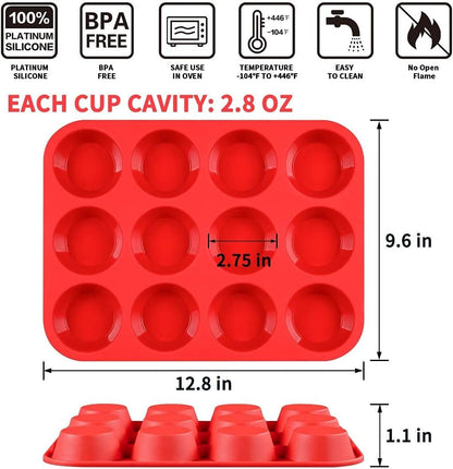 CAKETIME 12 Cups Silicone Muffin Pan - Nonstick BPA Free Cupcake Pan 1 Pack Regular Size Silicone Mold