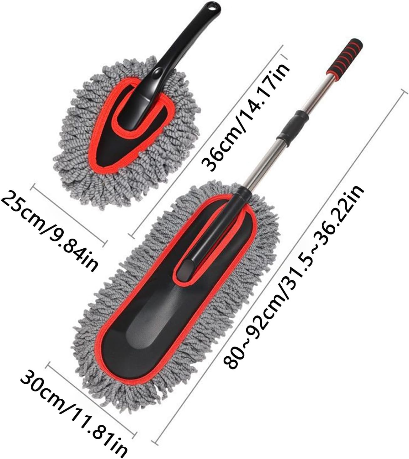 Mimoqk Auto Wash Brush, Portable Cleaning Duster, 2 x Extendable No Scratch Soft Tool for Exterior Maintenance, Household Dusting Detailing Automotive Interior Accessories, 35,43 pollici