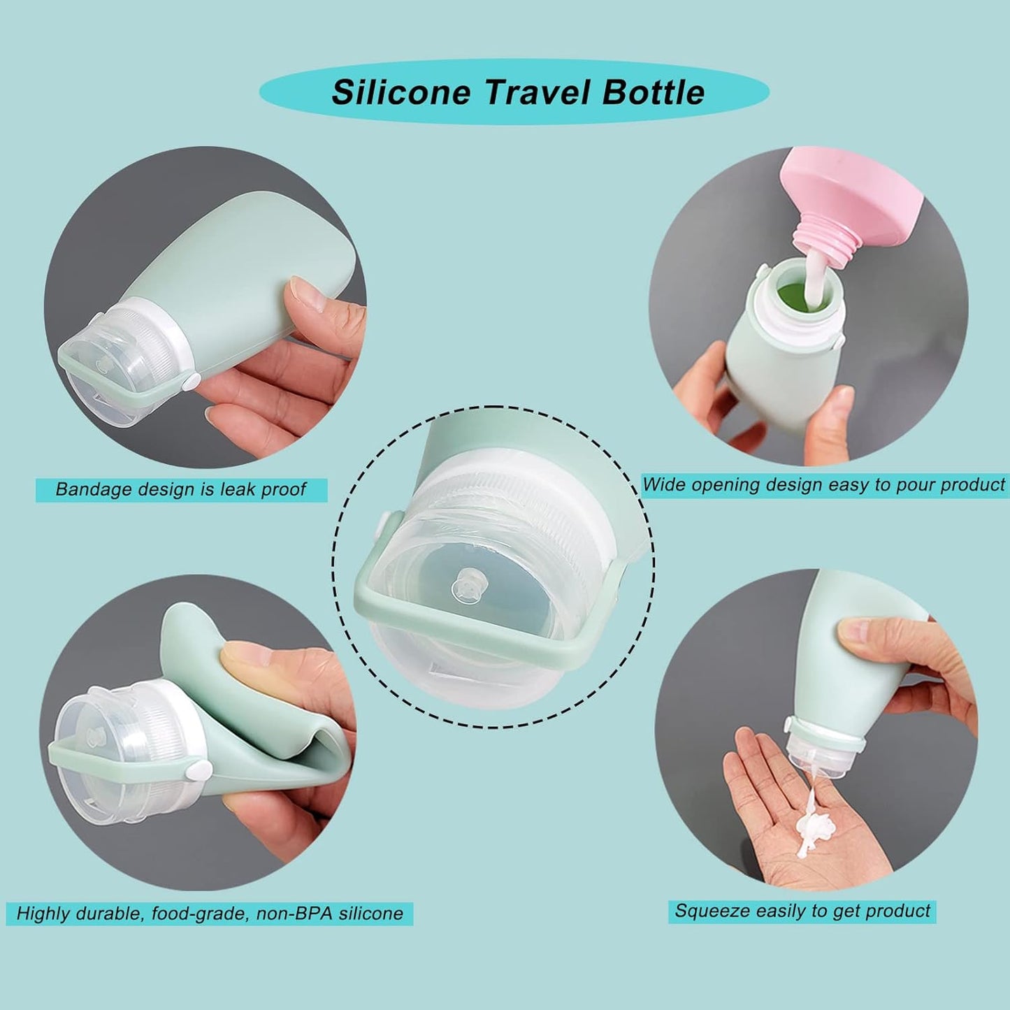 Noideeer 18 Pcs Silicone Travel Bottles Set Aviation Approved Liquid Containers Suitable for Shampoo, Lotion, Rinse, Shower Gel, with Labels and Travel Beauty Case