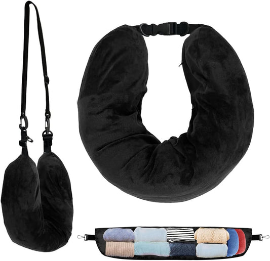 Wzenclave Travel Stuffable with Clothes Neck Pillow Adjustable Soft Velvet U-Shaped Pillow Portable Washable Plane Neck Carry-on Sleeping Rest Cushion Airplane Pillow for Traveling Car Home Office